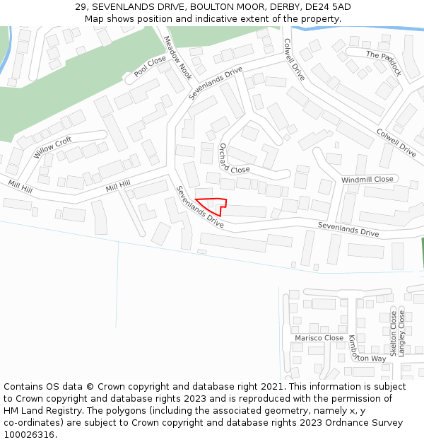 29, SEVENLANDS DRIVE, BOULTON MOOR, DERBY, DE24 5AD: Location map and indicative extent of plot