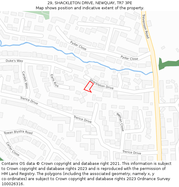 29, SHACKLETON DRIVE, NEWQUAY, TR7 3PE: Location map and indicative extent of plot