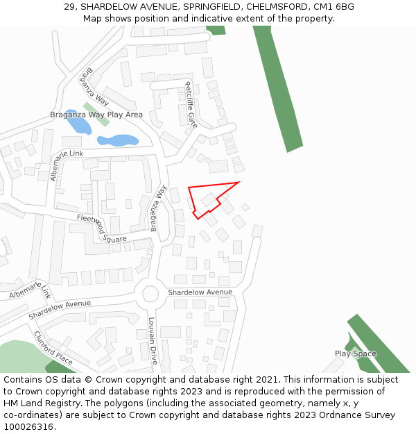 29, SHARDELOW AVENUE, SPRINGFIELD, CHELMSFORD, CM1 6BG: Location map and indicative extent of plot