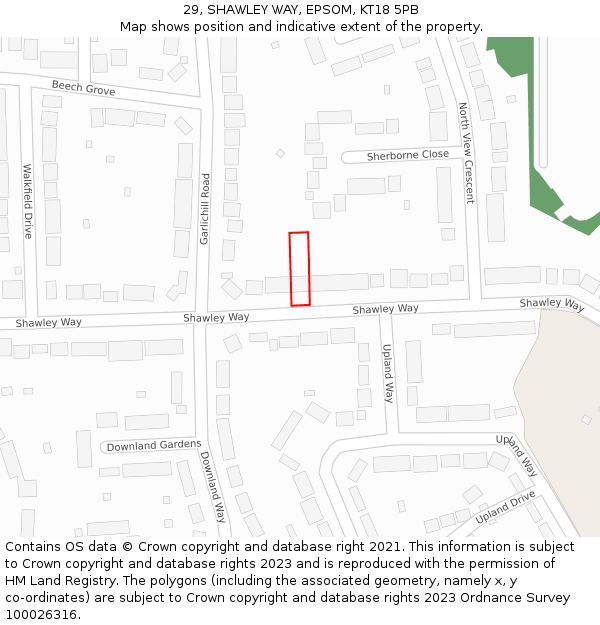 29, SHAWLEY WAY, EPSOM, KT18 5PB: Location map and indicative extent of plot