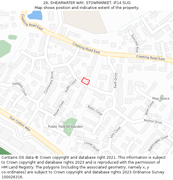 29, SHEARWATER WAY, STOWMARKET, IP14 5UG: Location map and indicative extent of plot