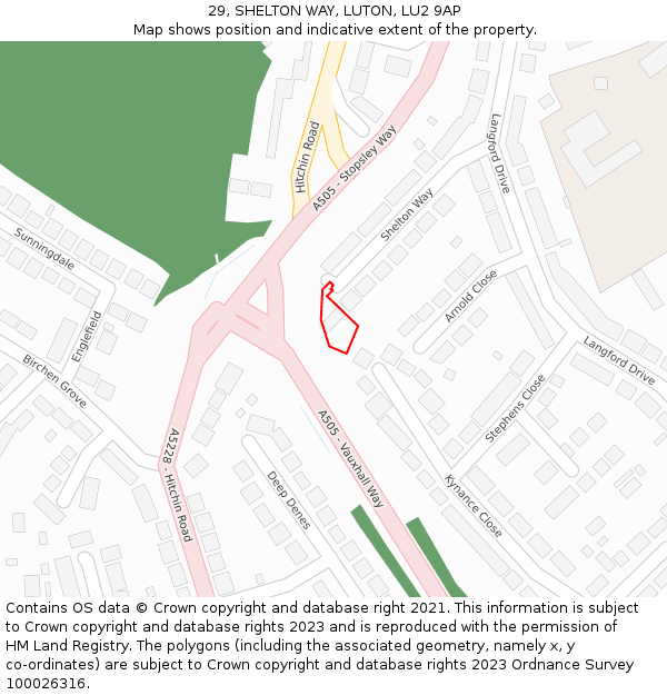 29, SHELTON WAY, LUTON, LU2 9AP: Location map and indicative extent of plot