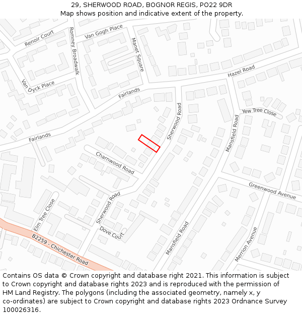 29, SHERWOOD ROAD, BOGNOR REGIS, PO22 9DR: Location map and indicative extent of plot
