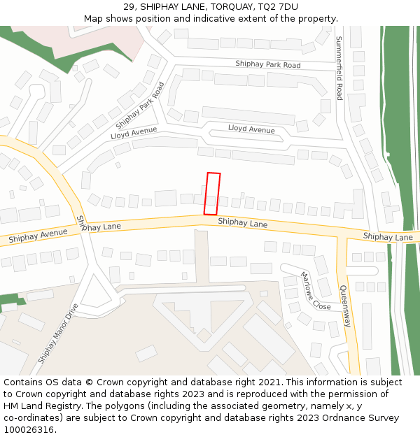 29, SHIPHAY LANE, TORQUAY, TQ2 7DU: Location map and indicative extent of plot