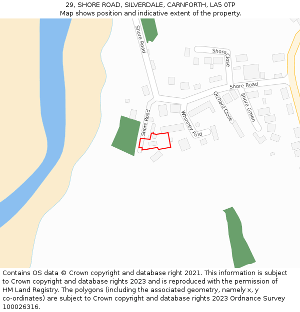 29, SHORE ROAD, SILVERDALE, CARNFORTH, LA5 0TP: Location map and indicative extent of plot