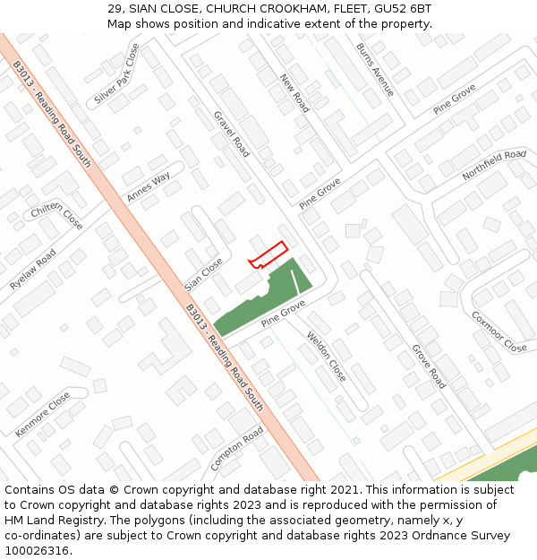 29, SIAN CLOSE, CHURCH CROOKHAM, FLEET, GU52 6BT: Location map and indicative extent of plot