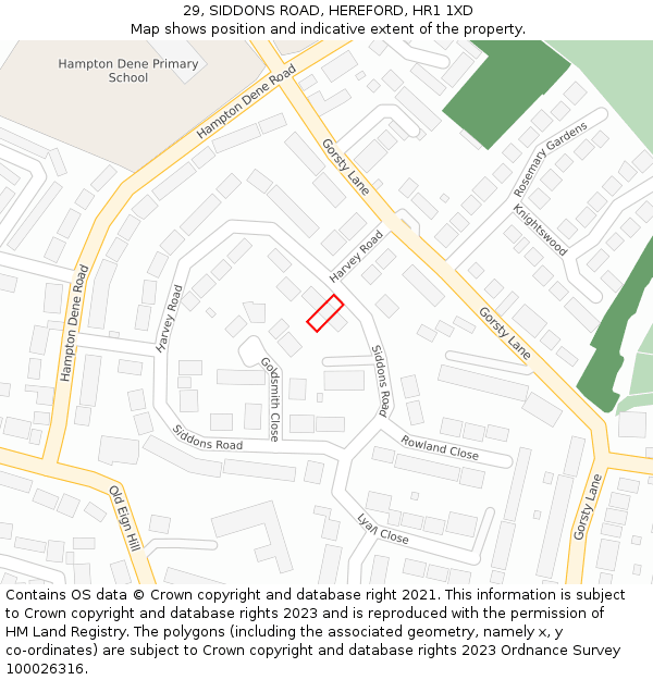 29, SIDDONS ROAD, HEREFORD, HR1 1XD: Location map and indicative extent of plot