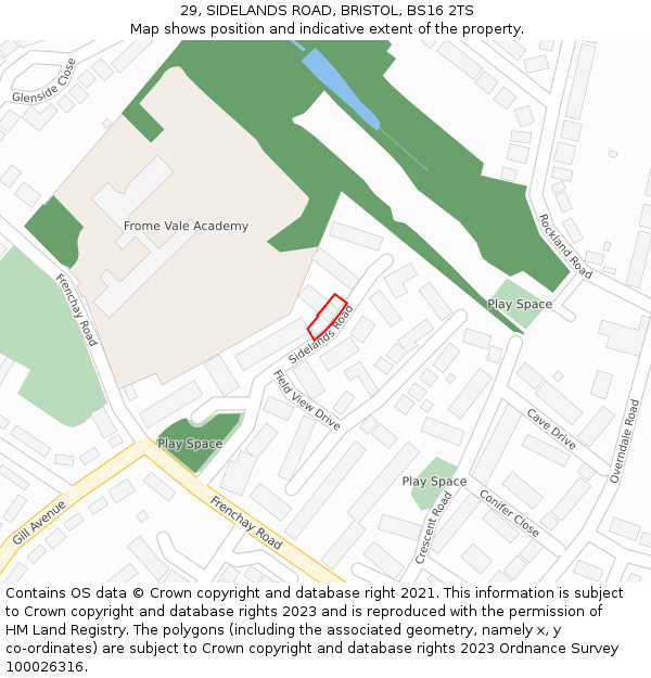 29, SIDELANDS ROAD, BRISTOL, BS16 2TS: Location map and indicative extent of plot