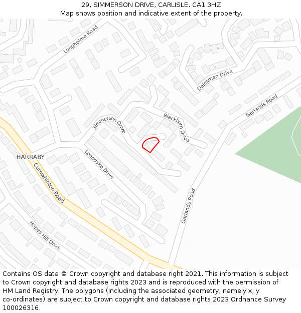 29, SIMMERSON DRIVE, CARLISLE, CA1 3HZ: Location map and indicative extent of plot