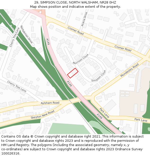29, SIMPSON CLOSE, NORTH WALSHAM, NR28 0HZ: Location map and indicative extent of plot