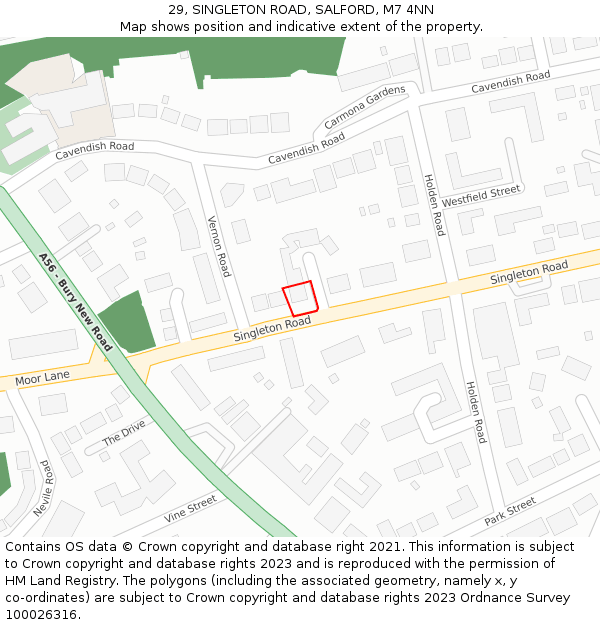 29, SINGLETON ROAD, SALFORD, M7 4NN: Location map and indicative extent of plot
