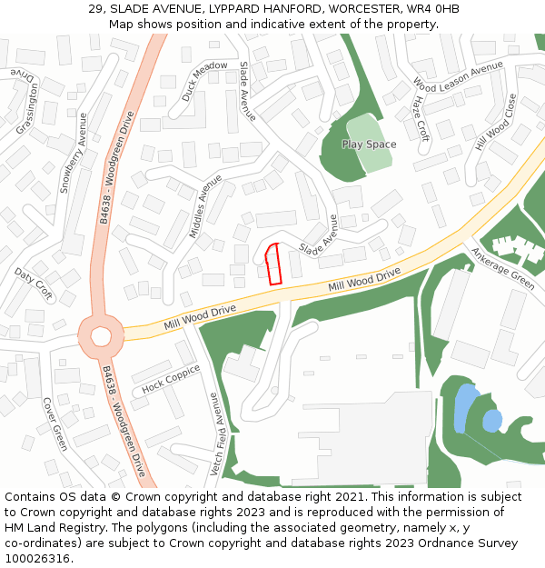 29, SLADE AVENUE, LYPPARD HANFORD, WORCESTER, WR4 0HB: Location map and indicative extent of plot