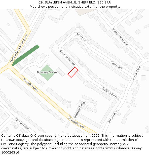29, SLAYLEIGH AVENUE, SHEFFIELD, S10 3RA: Location map and indicative extent of plot