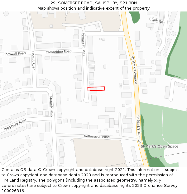 29, SOMERSET ROAD, SALISBURY, SP1 3BN: Location map and indicative extent of plot