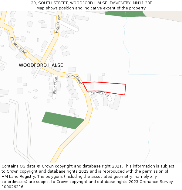 29, SOUTH STREET, WOODFORD HALSE, DAVENTRY, NN11 3RF: Location map and indicative extent of plot