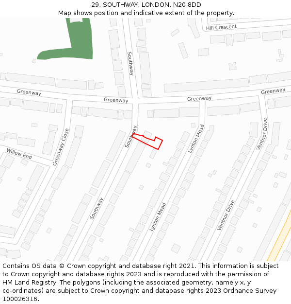 29, SOUTHWAY, LONDON, N20 8DD: Location map and indicative extent of plot