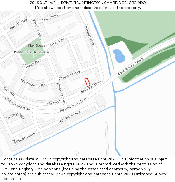 29, SOUTHWELL DRIVE, TRUMPINGTON, CAMBRIDGE, CB2 9DQ: Location map and indicative extent of plot