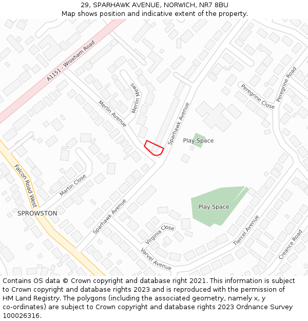 29, SPARHAWK AVENUE, NORWICH, NR7 8BU: Location map and indicative extent of plot