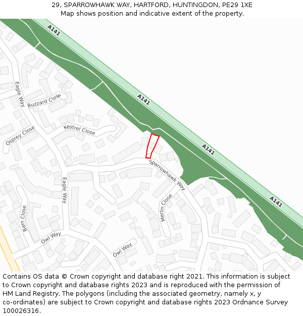 29, SPARROWHAWK WAY, HARTFORD, HUNTINGDON, PE29 1XE: Location map and indicative extent of plot