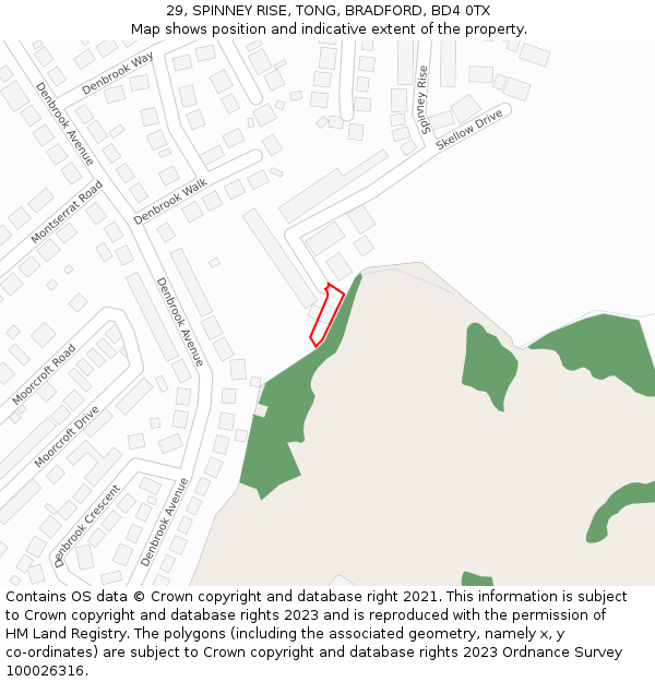 29, SPINNEY RISE, TONG, BRADFORD, BD4 0TX: Location map and indicative extent of plot