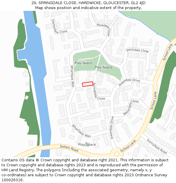 29, SPRINGDALE CLOSE, HARDWICKE, GLOUCESTER, GL2 4JD: Location map and indicative extent of plot
