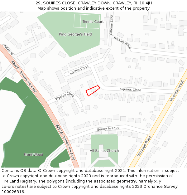 29, SQUIRES CLOSE, CRAWLEY DOWN, CRAWLEY, RH10 4JH: Location map and indicative extent of plot