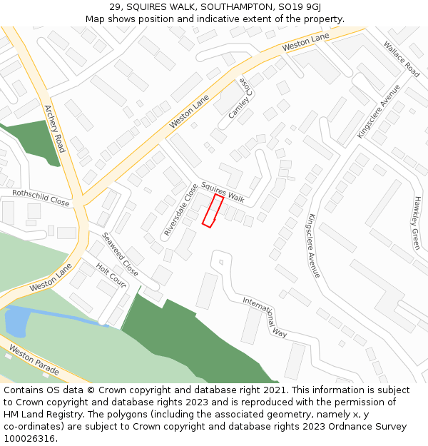 29, SQUIRES WALK, SOUTHAMPTON, SO19 9GJ: Location map and indicative extent of plot