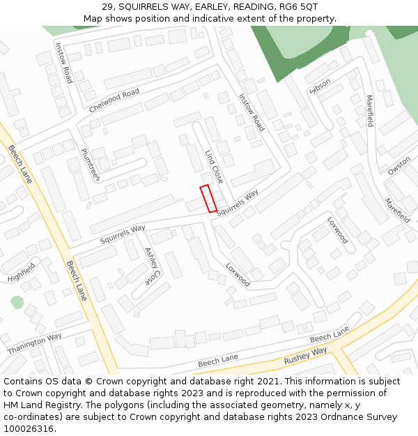 29, SQUIRRELS WAY, EARLEY, READING, RG6 5QT: Location map and indicative extent of plot