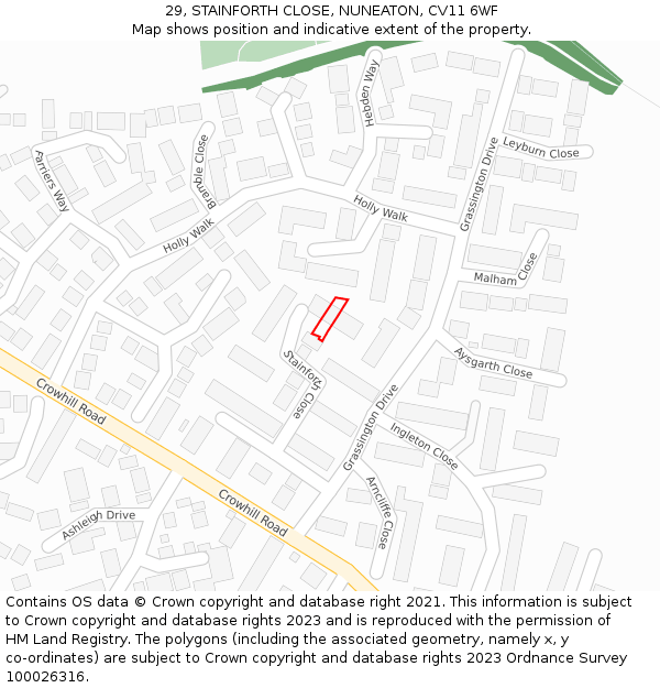 29, STAINFORTH CLOSE, NUNEATON, CV11 6WF: Location map and indicative extent of plot