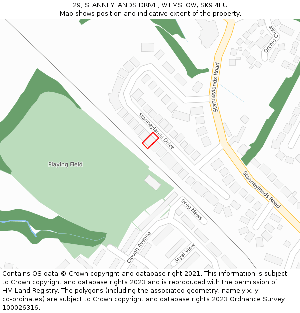 29, STANNEYLANDS DRIVE, WILMSLOW, SK9 4EU: Location map and indicative extent of plot