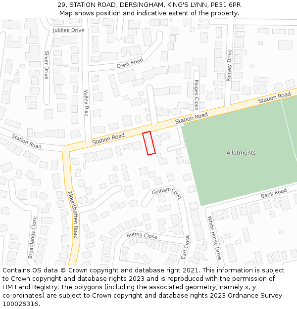 29, STATION ROAD, DERSINGHAM, KING'S LYNN, PE31 6PR: Location map and indicative extent of plot