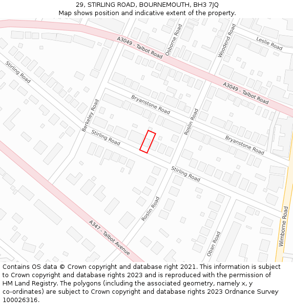 29, STIRLING ROAD, BOURNEMOUTH, BH3 7JQ: Location map and indicative extent of plot
