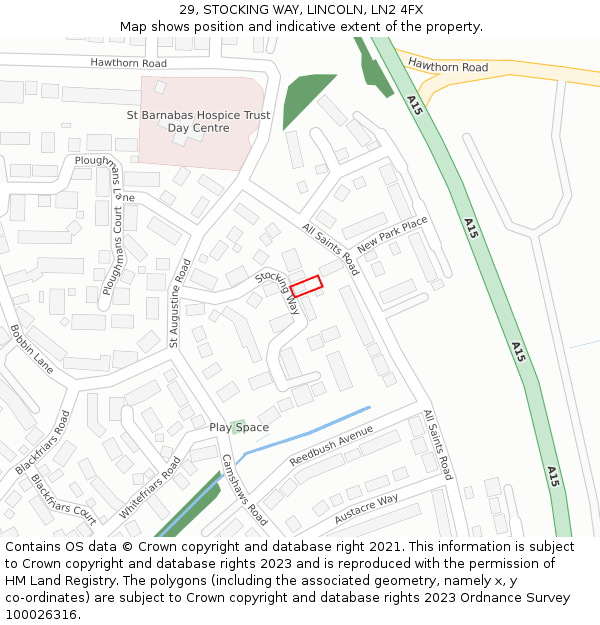 29, STOCKING WAY, LINCOLN, LN2 4FX: Location map and indicative extent of plot