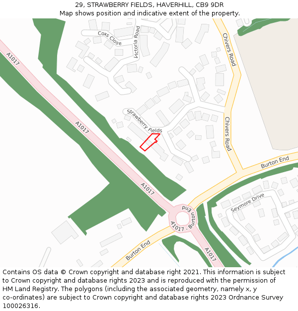 29, STRAWBERRY FIELDS, HAVERHILL, CB9 9DR: Location map and indicative extent of plot