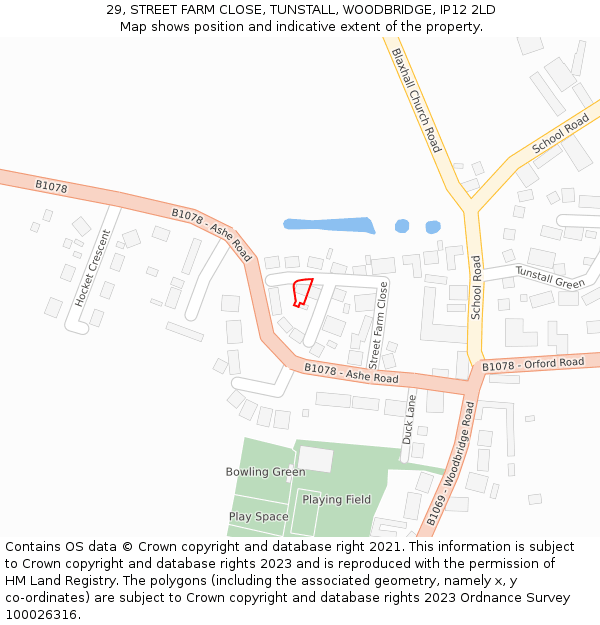 29, STREET FARM CLOSE, TUNSTALL, WOODBRIDGE, IP12 2LD: Location map and indicative extent of plot