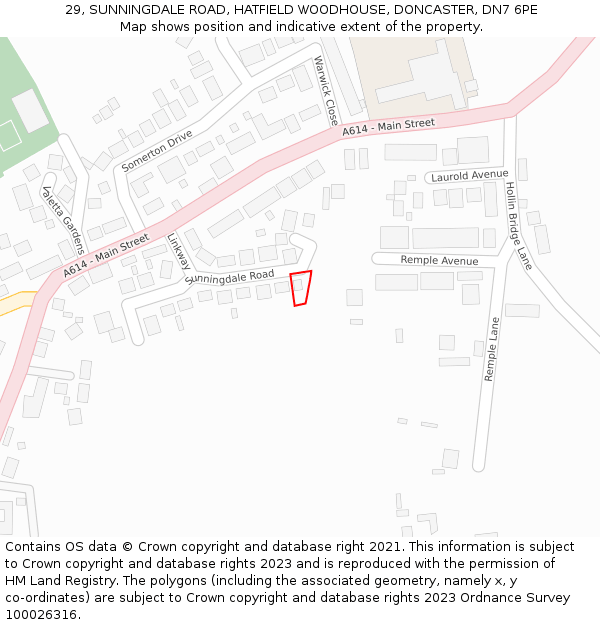 29, SUNNINGDALE ROAD, HATFIELD WOODHOUSE, DONCASTER, DN7 6PE: Location map and indicative extent of plot