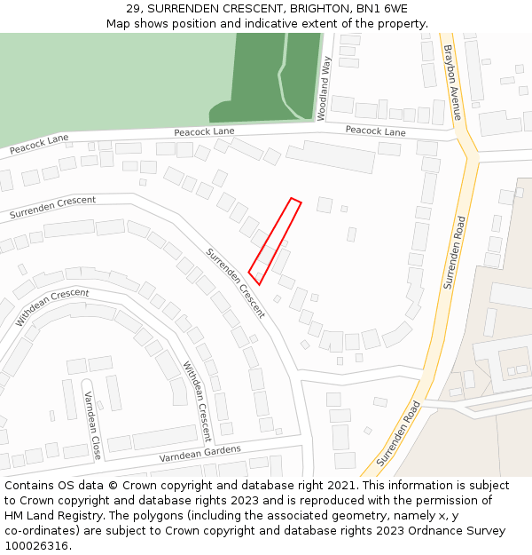 29, SURRENDEN CRESCENT, BRIGHTON, BN1 6WE: Location map and indicative extent of plot