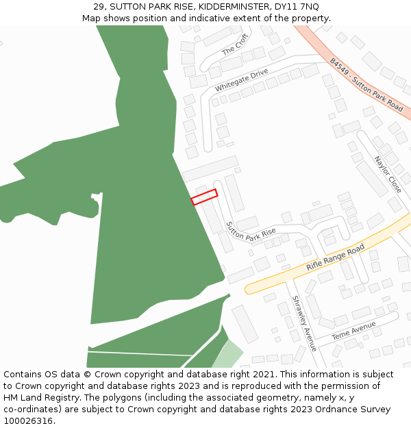 29, SUTTON PARK RISE, KIDDERMINSTER, DY11 7NQ: Location map and indicative extent of plot