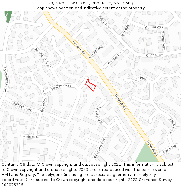 29, SWALLOW CLOSE, BRACKLEY, NN13 6PQ: Location map and indicative extent of plot