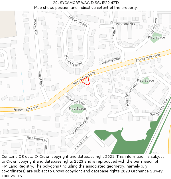 29, SYCAMORE WAY, DISS, IP22 4ZD: Location map and indicative extent of plot