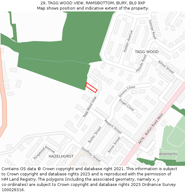 29, TAGG WOOD VIEW, RAMSBOTTOM, BURY, BL0 9XP: Location map and indicative extent of plot