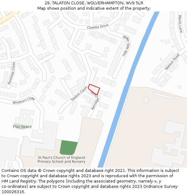 29, TALATON CLOSE, WOLVERHAMPTON, WV9 5LR: Location map and indicative extent of plot