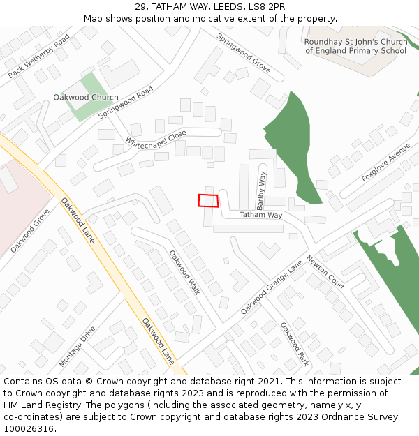 29, TATHAM WAY, LEEDS, LS8 2PR: Location map and indicative extent of plot