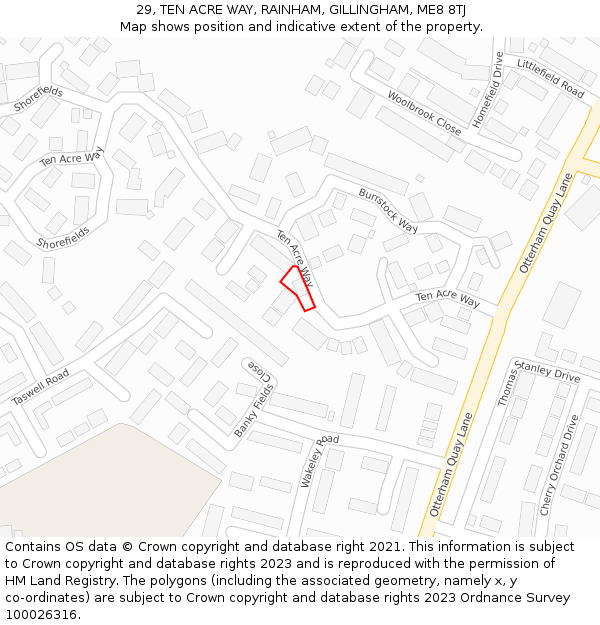 29, TEN ACRE WAY, RAINHAM, GILLINGHAM, ME8 8TJ: Location map and indicative extent of plot