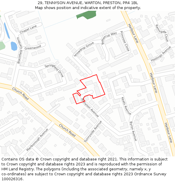 29, TENNYSON AVENUE, WARTON, PRESTON, PR4 1BL: Location map and indicative extent of plot