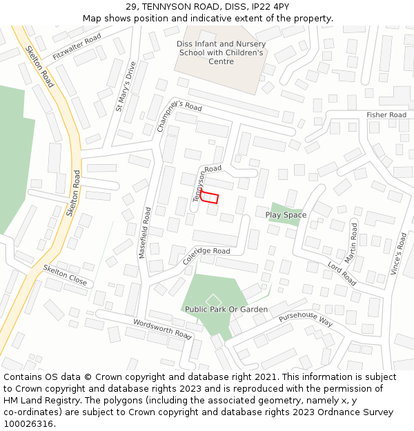 29, TENNYSON ROAD, DISS, IP22 4PY: Location map and indicative extent of plot