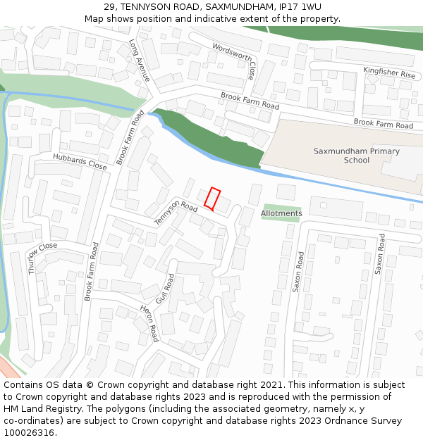29, TENNYSON ROAD, SAXMUNDHAM, IP17 1WU: Location map and indicative extent of plot