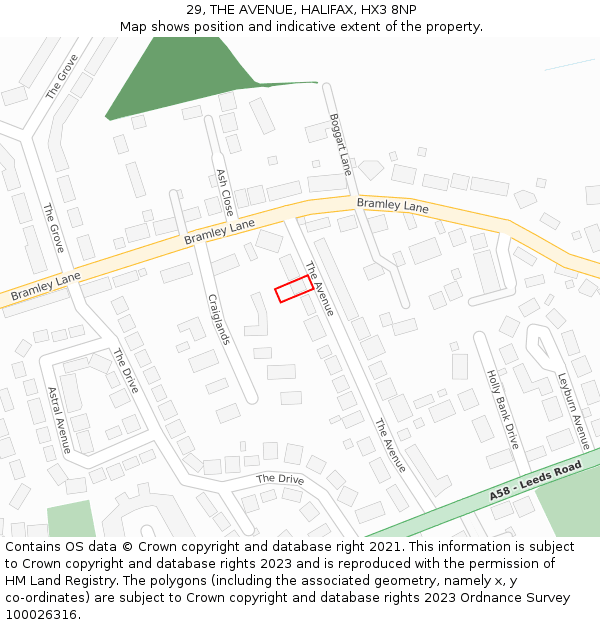 29, THE AVENUE, HALIFAX, HX3 8NP: Location map and indicative extent of plot