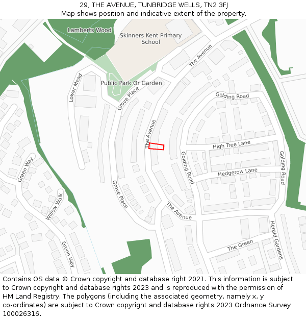 29, THE AVENUE, TUNBRIDGE WELLS, TN2 3FJ: Location map and indicative extent of plot