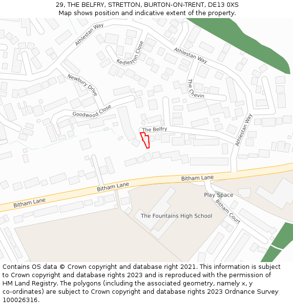 29, THE BELFRY, STRETTON, BURTON-ON-TRENT, DE13 0XS: Location map and indicative extent of plot